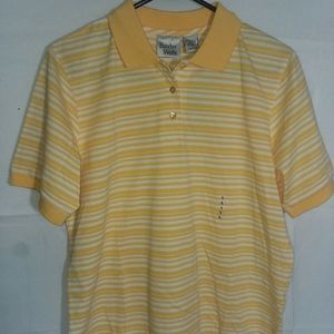 Baxter & Wells polo shirt yellow white stripe button NWT ribbed collar men Large